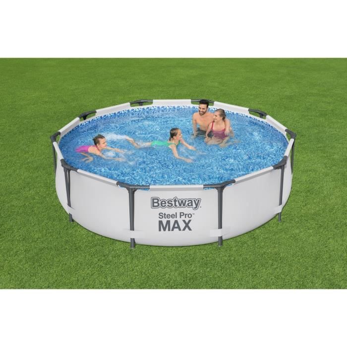 Kit de piscina tubular elevada BESTWAY Steel Pro Max™ - 305 x 76 cm - Redonda + Aspiradora eléctrica Aquascan