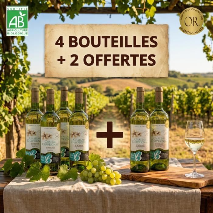 Château Chavrignac – Grand Vin Blanc de Bordeaux AOC Biologische Biodynamische Wijn – 2025 – Gouden Medaille – 6 flessen van 75cl