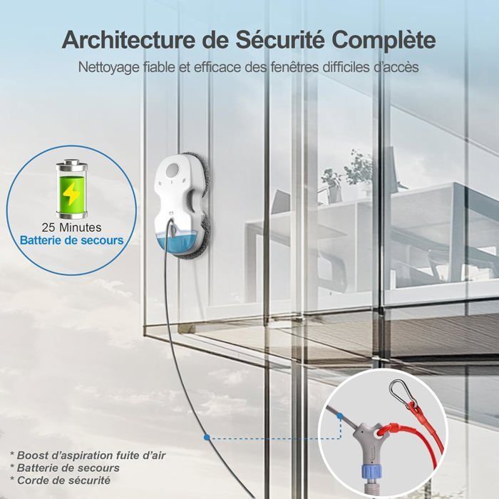 HUTT S7 Robot Nettoyeur de Vitres 6500Pa, Gicler l'eau Automatique, Châssis 3D Flottant, Système de Protection Multiples