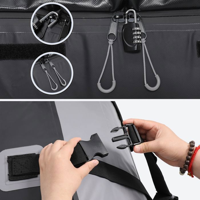Bolsa de techo para coche TOOLUCK, 580 L/20 pies cúbicos, caja de techo impermeable para todos los vehículos con o sin portaequipajes, silenciosa.