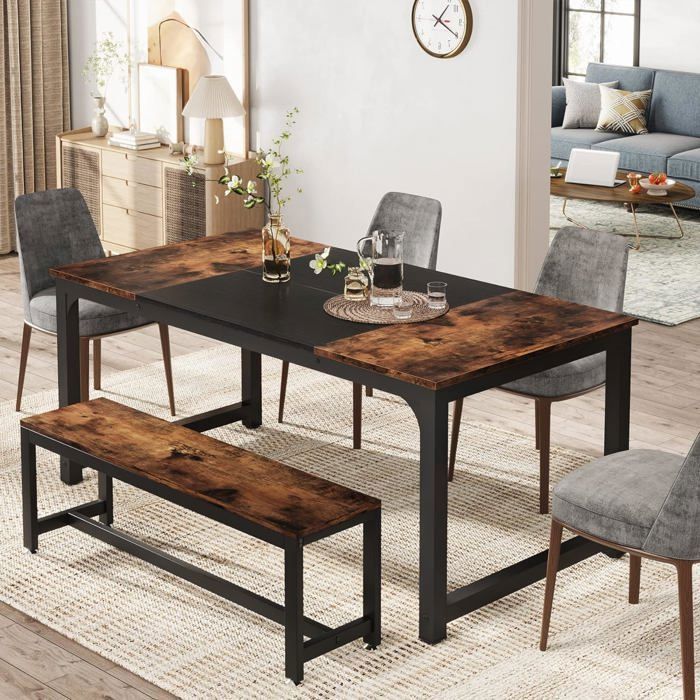 Tribesigns eettafel, 160 x 80 x 75 cm, woonkamertafel, bureau, eettafel in industriële stijl, stevig metaal, rustbruin