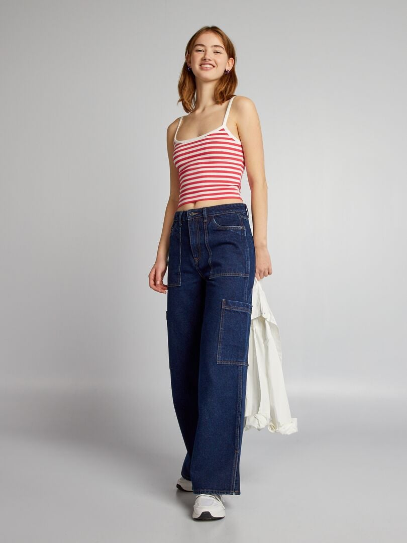 Gestreept ribgebreid tanktopje - ROZE