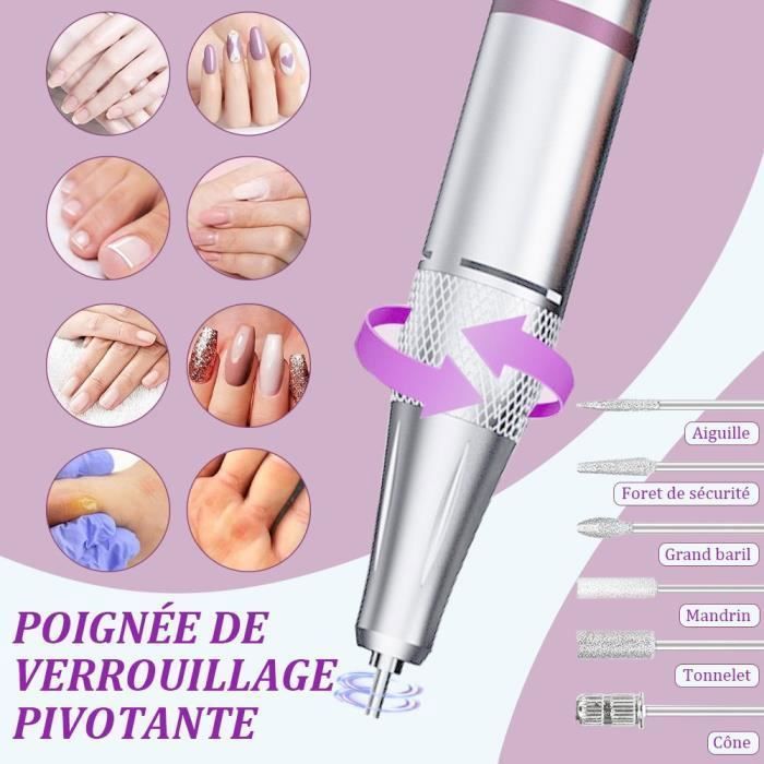 Taladro de uñas profesional - Taladro de manicura de 35000 RPM - Batería recargable de 2400 mAh - Pantalla LED y 62 puntas de lijado