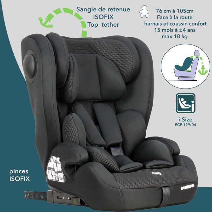 Seggiolino auto convertibile - BAMBISOL - AY575N - Gruppo 1/2/3 - I-Size - Isofix - Riduttore - Nero
