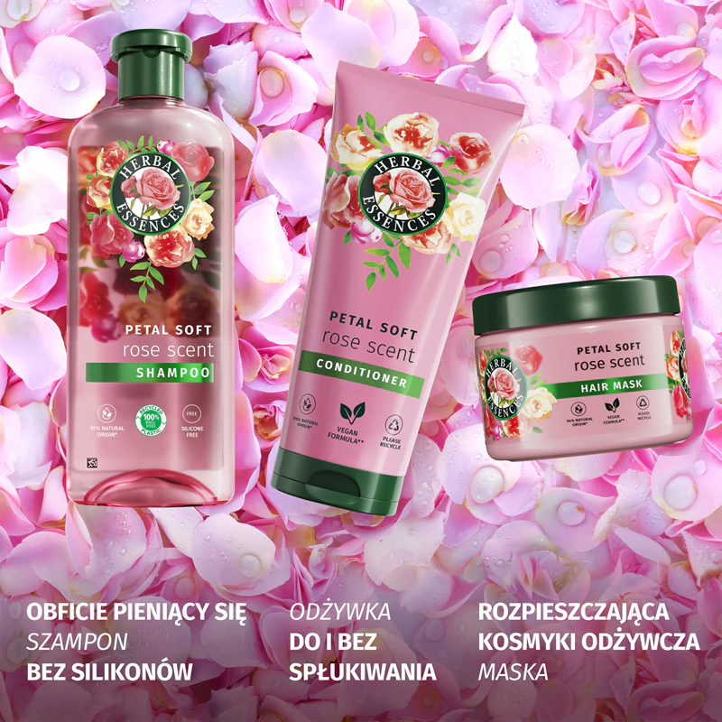 Jemný kondicionér s vôňou ružových lupienkov Herbal Essences pre suché a poškodené vlasy