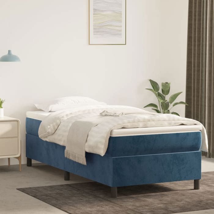 Σκελετός κρεβατιού με στρώμα - Maison Exclusive - Σκούρο μπλε βελούδο - 80x200 cm - Μέγιστη χαλάρωση