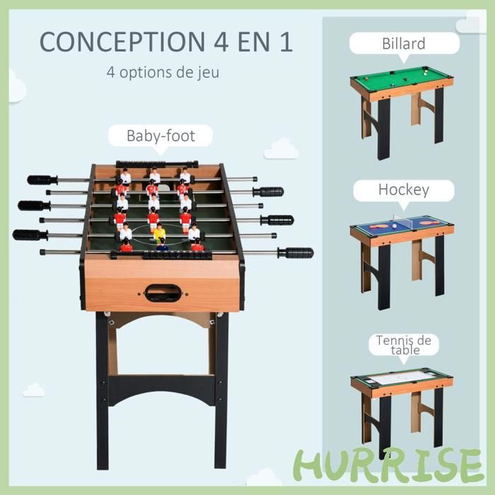 Cocosity Table Multi Jeux 4 En 1 Babyfoot Billard Air Hockey Ping-Pong Avec Accessoires En Bois 92L X 78L X 80H Cm