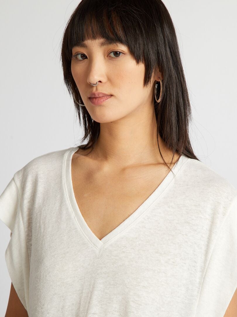 Camiseta de lino con mangas murciélago - BLANCA