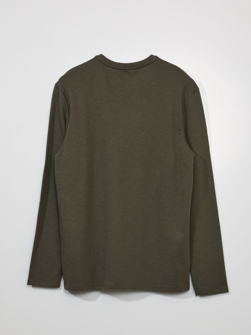 Camiseta de gola Henley de cor sólida - Verde militar