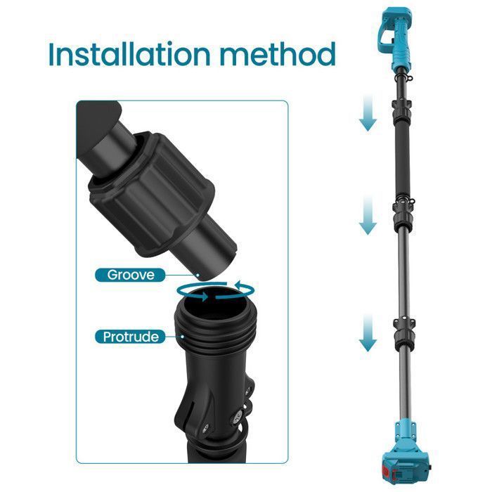 Forbici da potatura in alluminio da 2 m, compatibile con batterie Makita serie B da 18 V – 3 lunghezze: 1 m, 1,5 m, 2 m – Angolo regolabile a 180° – 2 batterie incluse