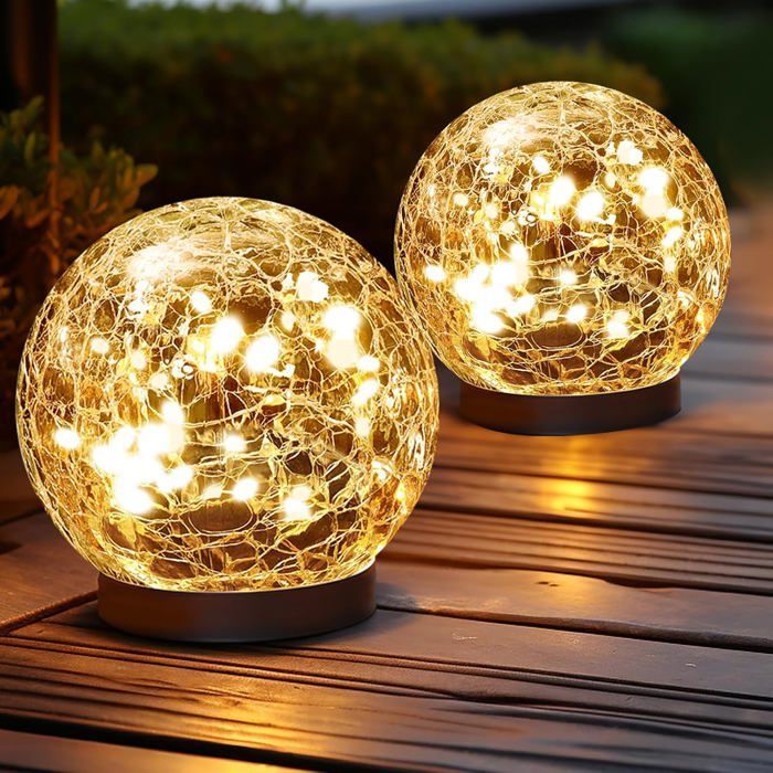 Luces solares exteriores impermeables - 0,5 W IP44 - Esferas solares para jardín, esferas de vidrio agrietado - 10 cm