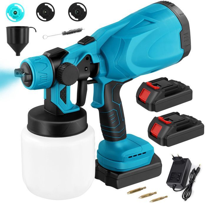 Pistola a spruzzo di vernice senza fili, spruzzatore di vernice senza fili, motore brushless, 2 batterie da 4,0 Ah 21 V, spruzzatore di vernice