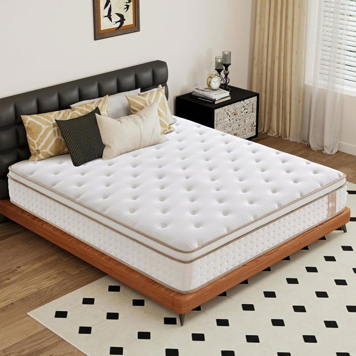 Colchón slily de 180x200, 28 cm de grosor, colchón híbrido de lujo con espuma viscoelástica y muelles ensacados independientes.
