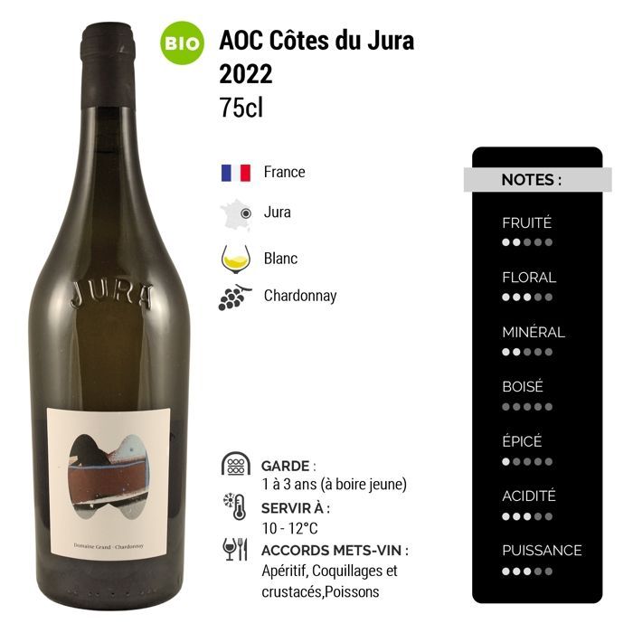 Domaine Grand Côtes du Jura Chardonnay 2022 - Vin Blanc du Jura (6x75cl) BIO