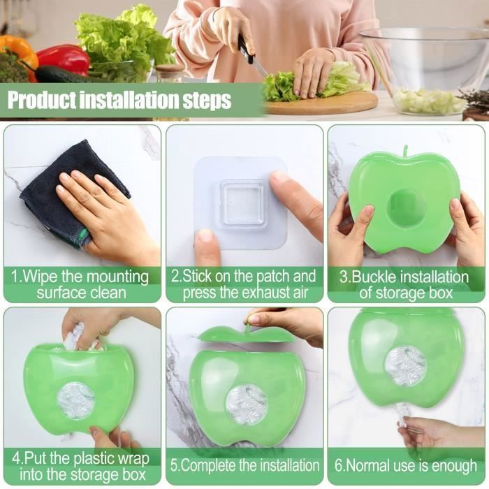 Scatola porta pellicola trasparente in 2 pezzi + 100 pellicole estensibili, dispenser, sacchetto per alimenti, scatola per pellicola alimentare