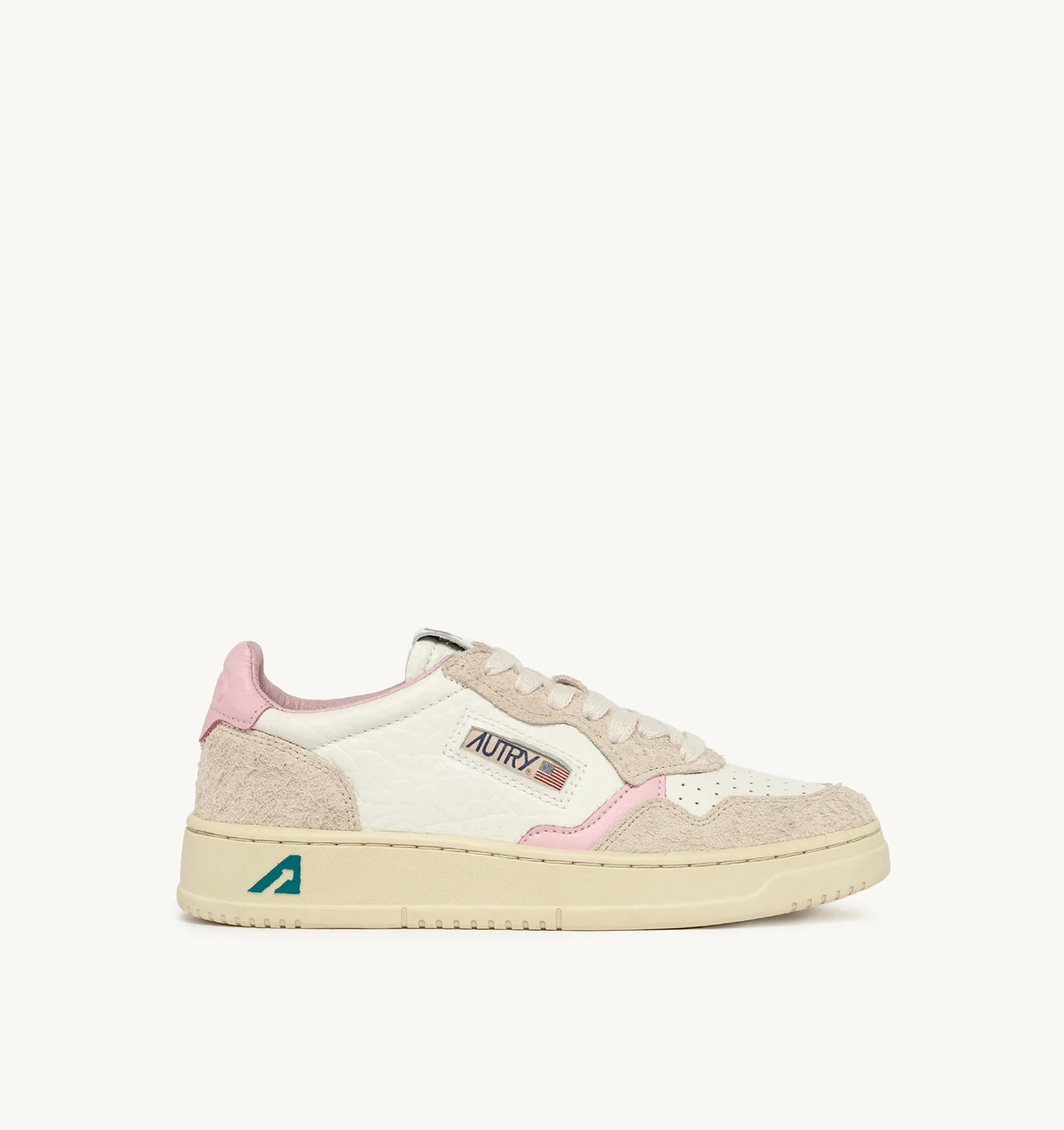 SNEAKERS MEDALIST LOW IN PELLE BICOLOR BIANCO E ROSA E SUEDE BEIGE EFFETTO HAIR