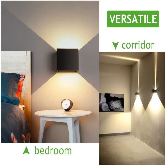 Applique Murale Interieur/Exterieur 12W,Lampe Murale LED Etanche IP65 Réglable Lampe Up Down Design 3000K Blanc Chaud Appliques