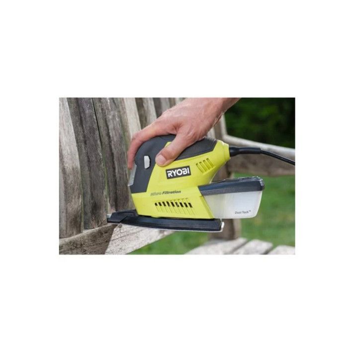 RYOBI - Lijadora multifunción de 180 W - 6000-12000 oscilaciones/min + bolsa y 30 abrasivos (10 de 1/3 de hoja, 10 triangulares, 10 lijas de dedo) - RMS180-SA30