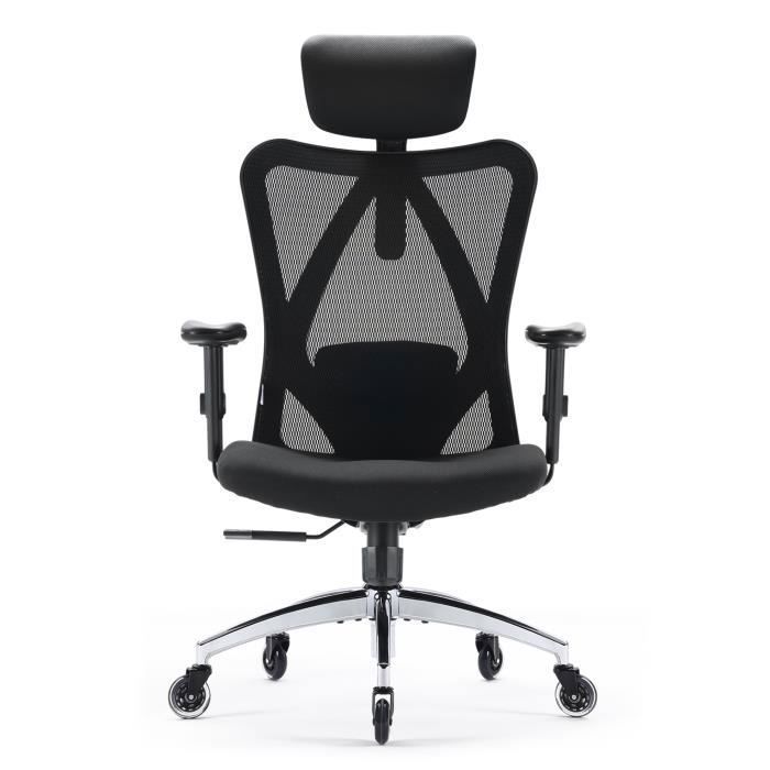 SIHOO Chaise de Bureau Ergonomique, Fauteuil Pivotant en Maille avec Support Lombaire et Accoudoirs Réglables, Poids Max 150KG, Noir