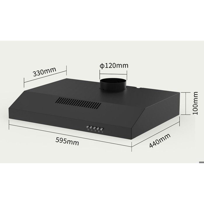 FIREGAS 60 cm schwarze Unterbau-Dunstabzugshaube – 250 m³/h – Abluft oder Umluft – Energieeffizienzklasse A+