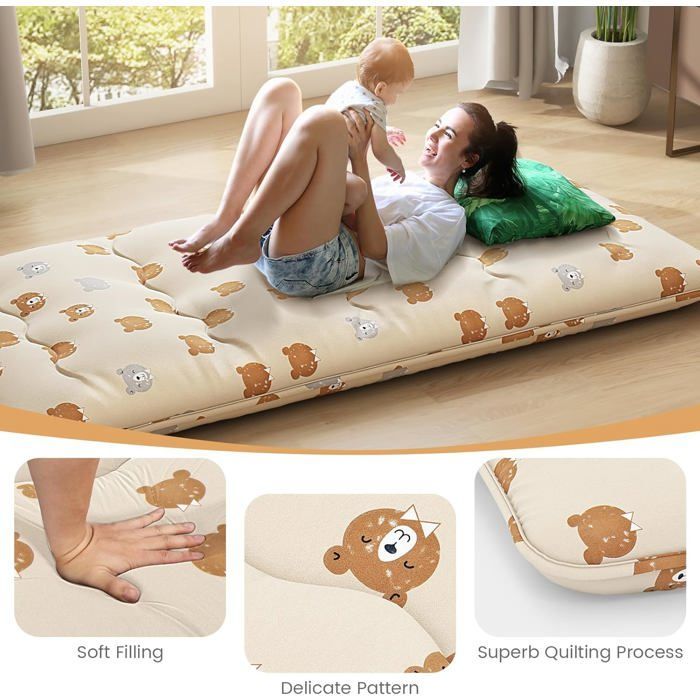 Colchón futón japonés GIANTEX, 1 persona, 90x200 cm - Cama enrollable para el suelo, portátil con bolsa de transporte, marrón
