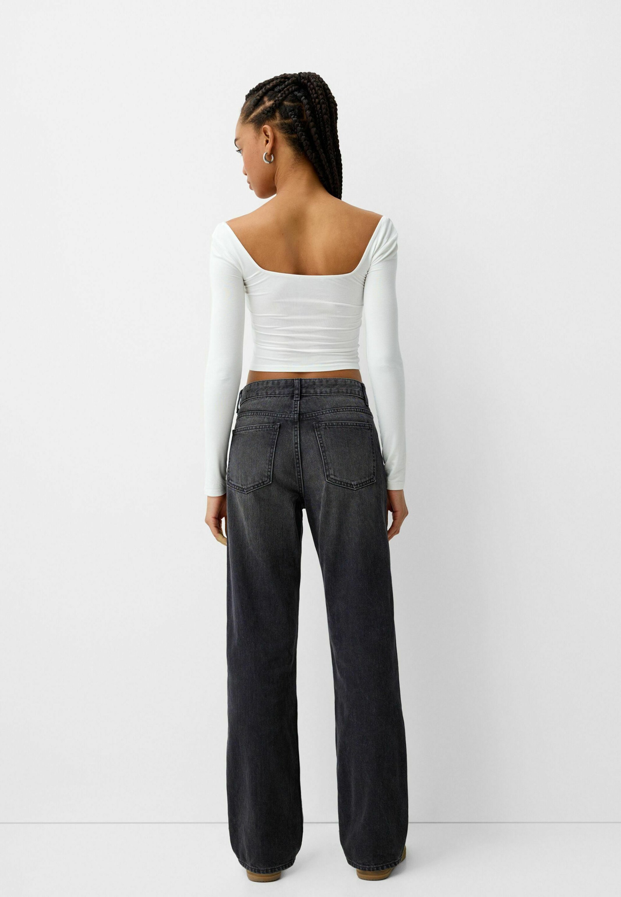 Jeans Bershka a gamba dritta - grigio scuro screziato
