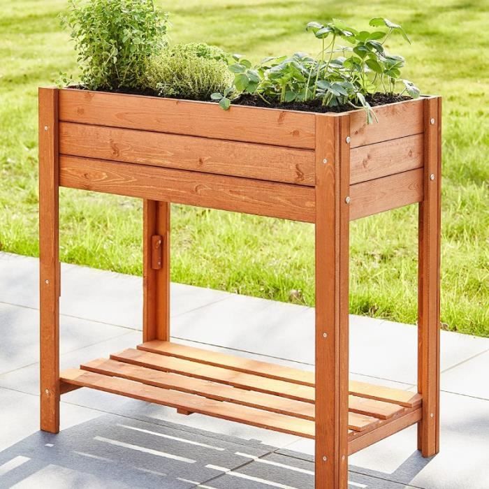 Huerto elevado - BB LOISIR - Modelo 512 - Madera maciza de pino - Incluye manta térmica - Estante práctico