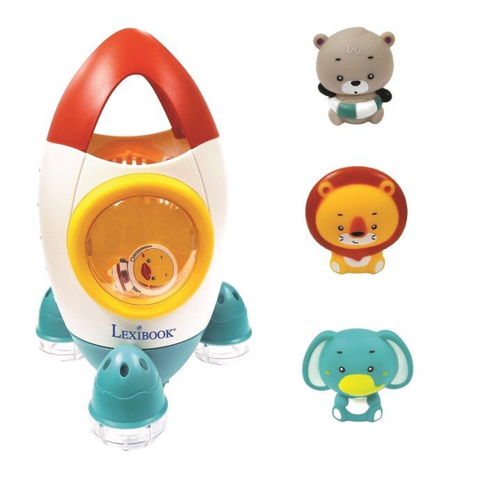 Juguete de baño con forma de cohete y 3 animales de peluche - LEXIBOOK - para niños de 18 meses en adelante - chorros de agua giratorios