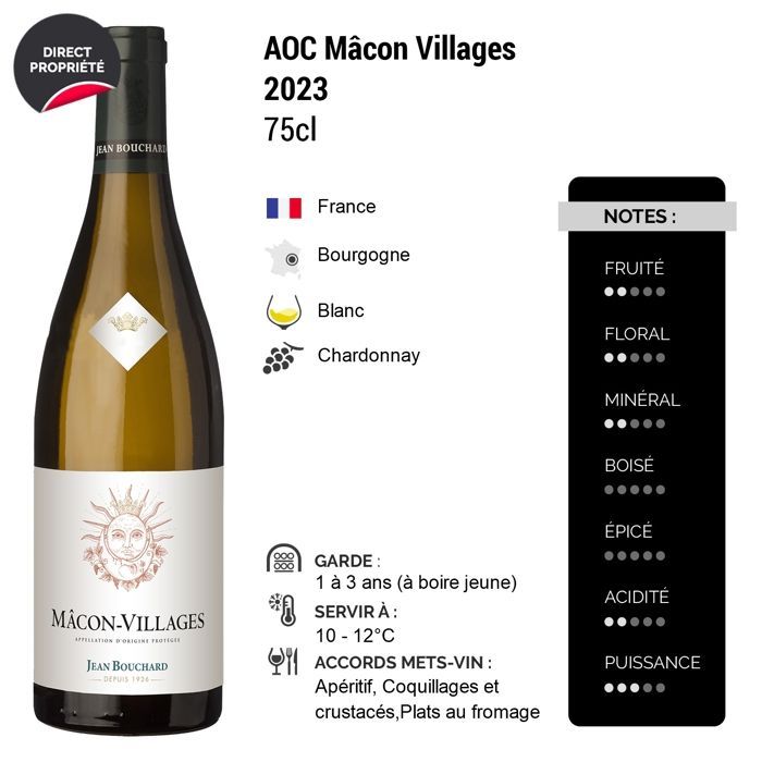 Jean Bouchard Mâcon Villages 2023 - Witte Bourgognewijn (6x75cl).