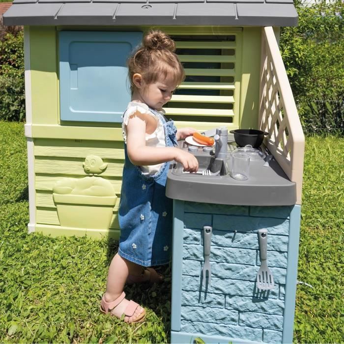 Smoby Life - Mooi speelhuisje + zomerkeuken - Grill en gootsteen - 17 accessoires - Gerecycled materiaal - Geschikt voor kinderen vanaf 2 jaar