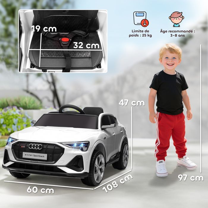 Voiture électrique enfant - HOMCOM - licence audi e-tron sportback 12V télécommande LED MP3 USB - PP - blanc
