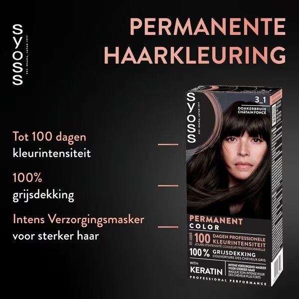 Syoss Professional Performance 3-1 temno rjava permanentna barva za lase