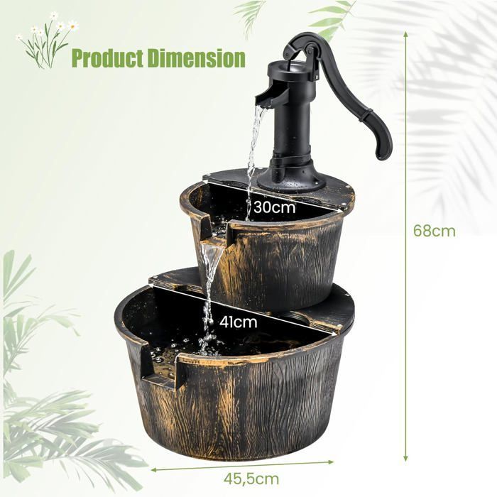 Fontana da giardino GIANTEX, fontana a cascata a botte per esterni, con pompa di circolazione, rubinetto decorativo e flusso d'acqua regolabile.