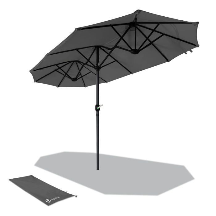 VOUNET® Ombrellone da giardino doppio in alluminio 300x150 cm grigio - Protezione UV 30+