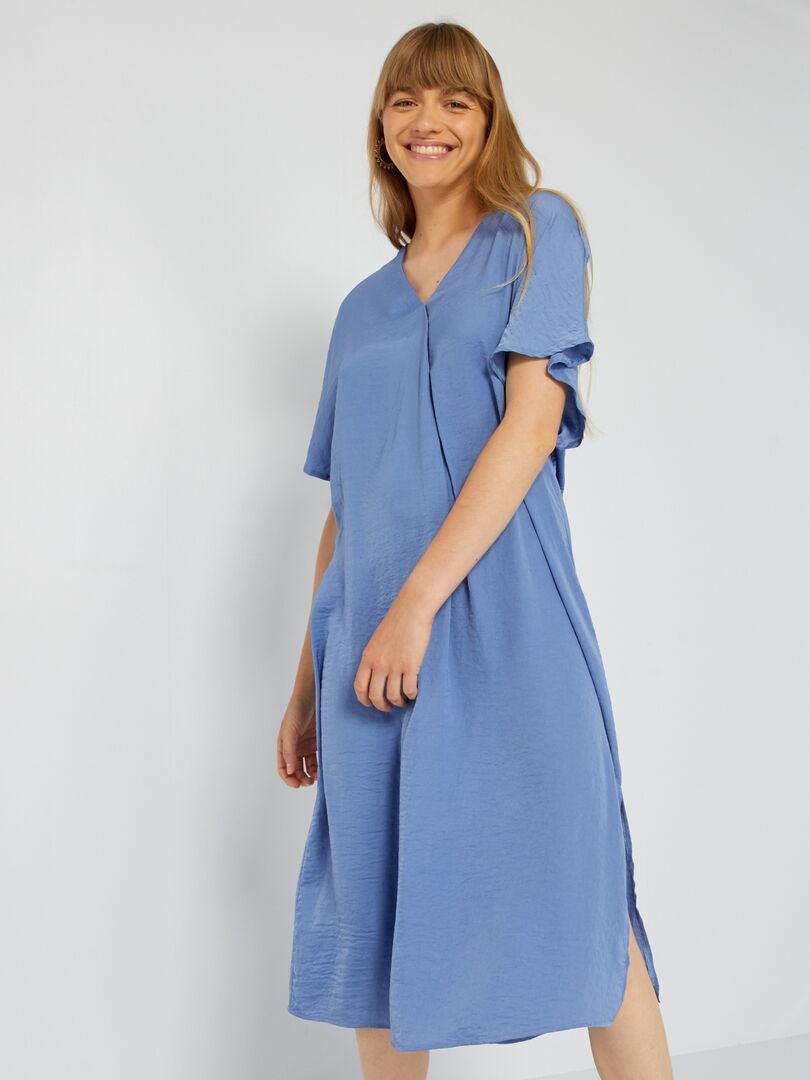 Vestido longo de cetim - azul acinzentado