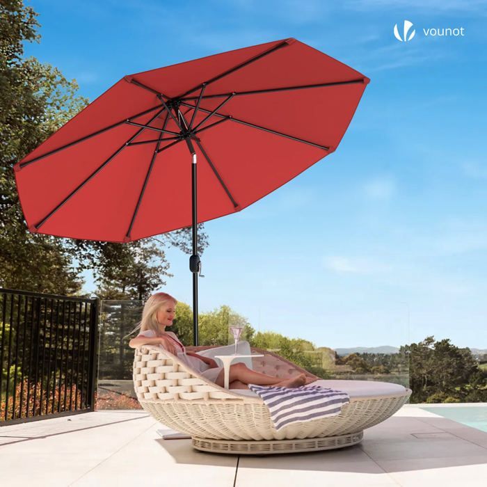 Sombrilla inclinable VOUNOT® Ø 2,7 x H 2,4 m Roja - Tejido resistente a los rayos UV e impermeable - Funda protectora