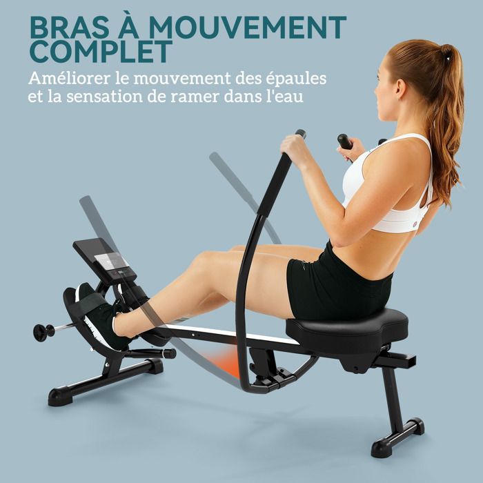 12-Level Hydraulic Rowing Machine - SPORTNOW - LCD Screen - Home Cardio - Black