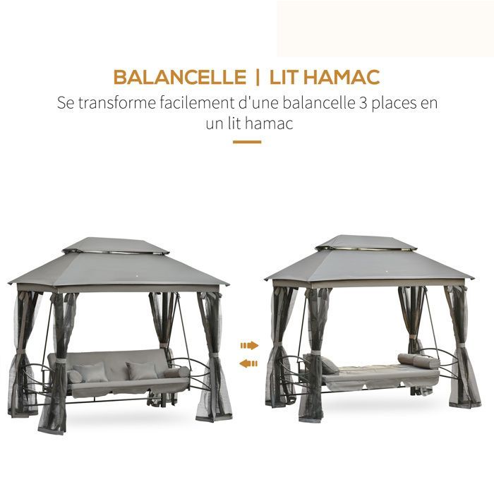 Outsunny - Balancelle - Acier - 232x149x245cm - Gris