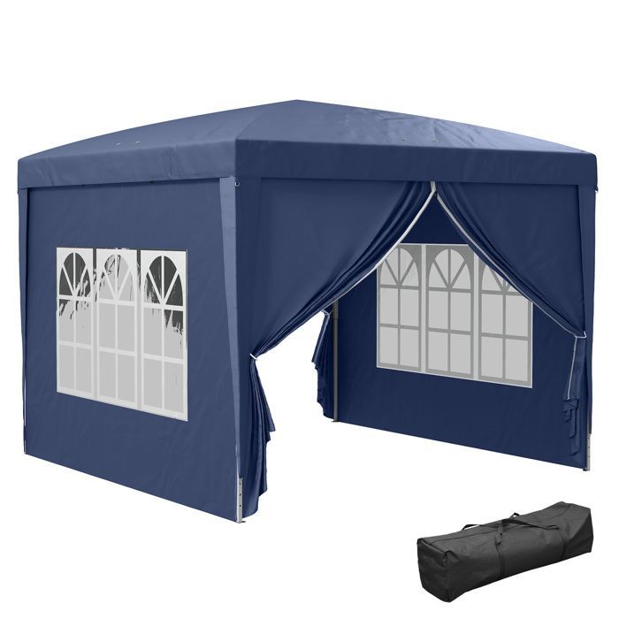Garden gazebo - Outsunny - pop-up folding party tent with 4 removable walls - steel - 3x3m - blue