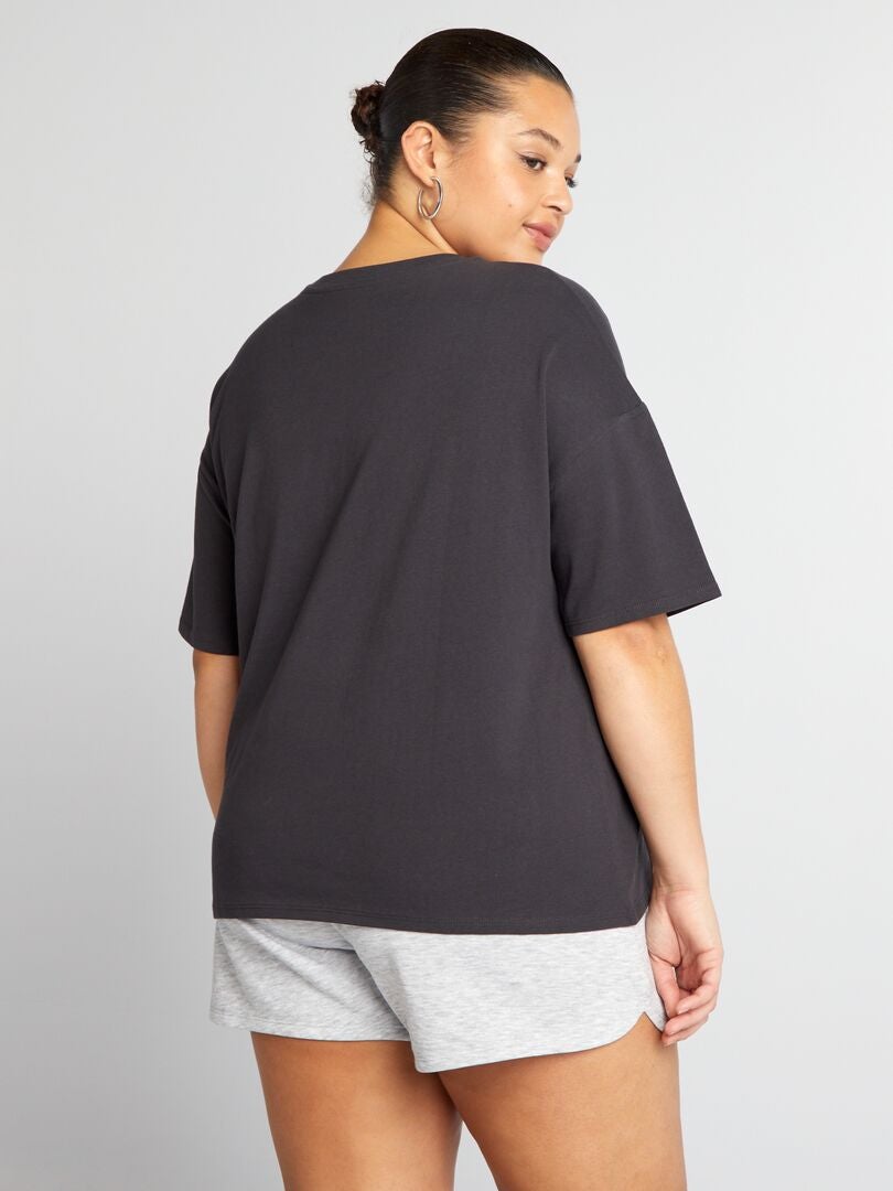 Basic T-shirt met verlaagde schouders - ZWART