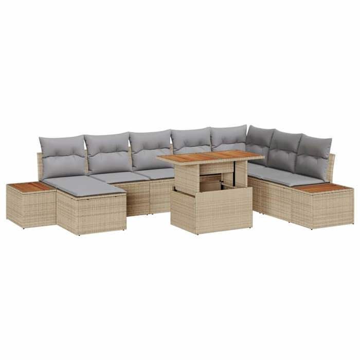 Conjunto de comedor de jardín de 9 piezas, beige y gris - Mothinessto3732