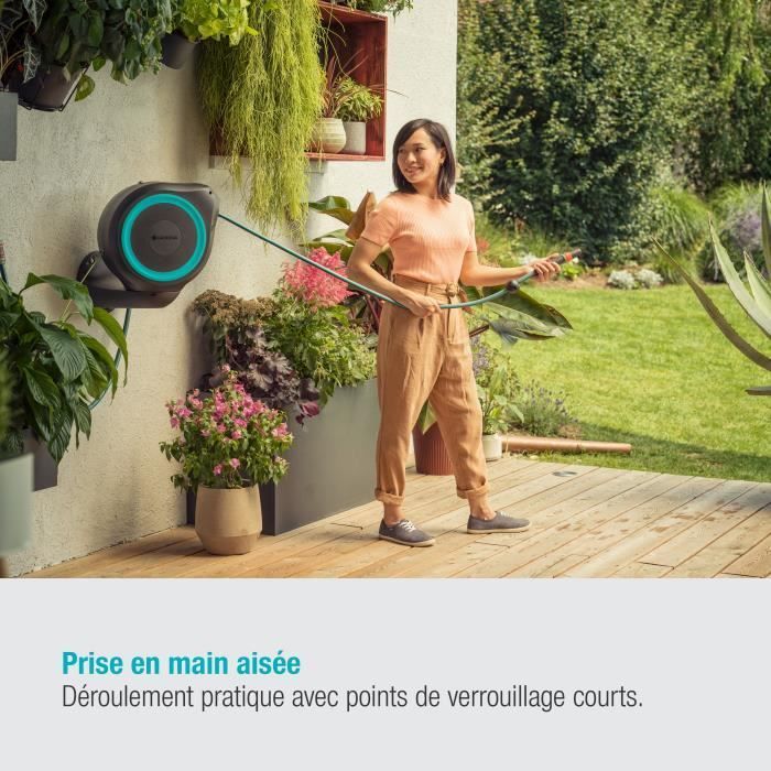 Enrollador de manguera de jardín automático Gardena de 15 m para montaje en pared