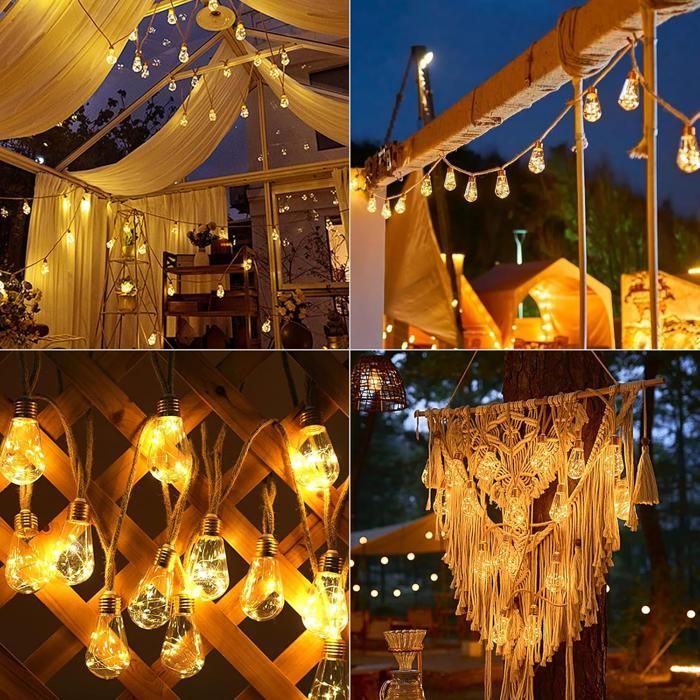 Guirlande lumineuse solaire d'extérieur - 6 m 100 LED avec 10 ampoules incassables - Idéale pour la décoration de jardin et de cour