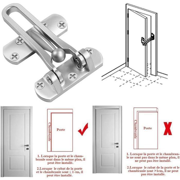 Restringidor de seguridad para puerta, paquete de 2, de acero, para ventanas, cerradura de seguridad, pestillo de cierre sin cadena para puerta de entrada YYV