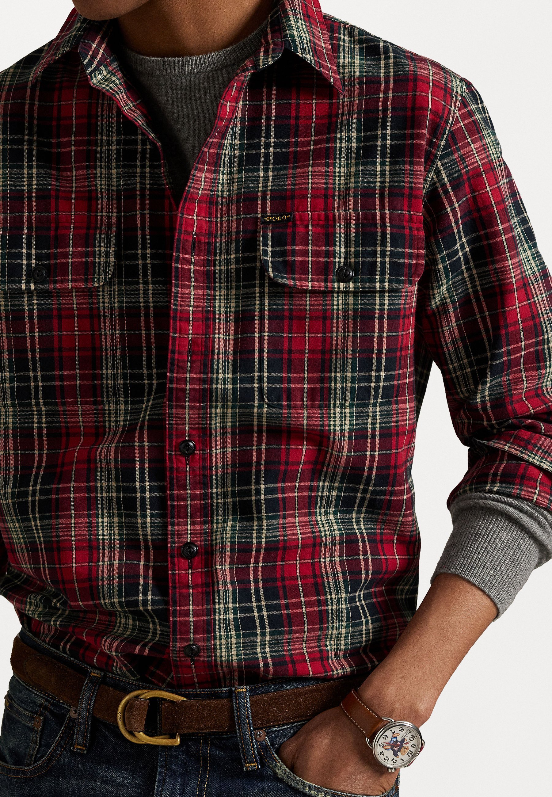 Chemise de travail à carreaux Oxford Polo Ralph Lauren coupe classique - Rouge/Noir