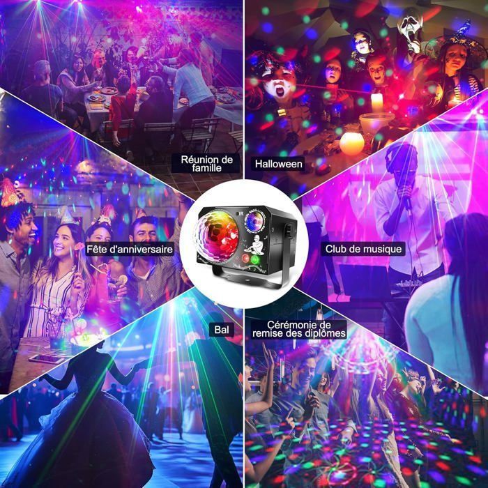 Gioco di luci e feste 3 in 1, controllato dalla musica, luce da discoteca con effetto strobo, LED RGB, effetto palla da discoteca per feste, club, Natale