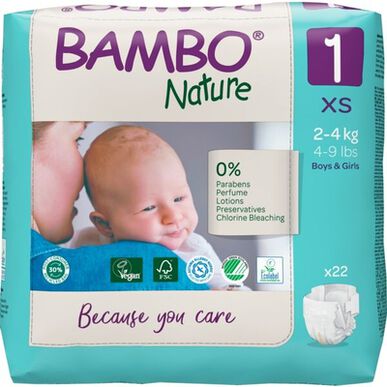 Bambo Nature Gutter & Jenter 0 % Parfyme Miljøvennlige Babybleier Størrelse 1 2–4 kg 22 enheter
