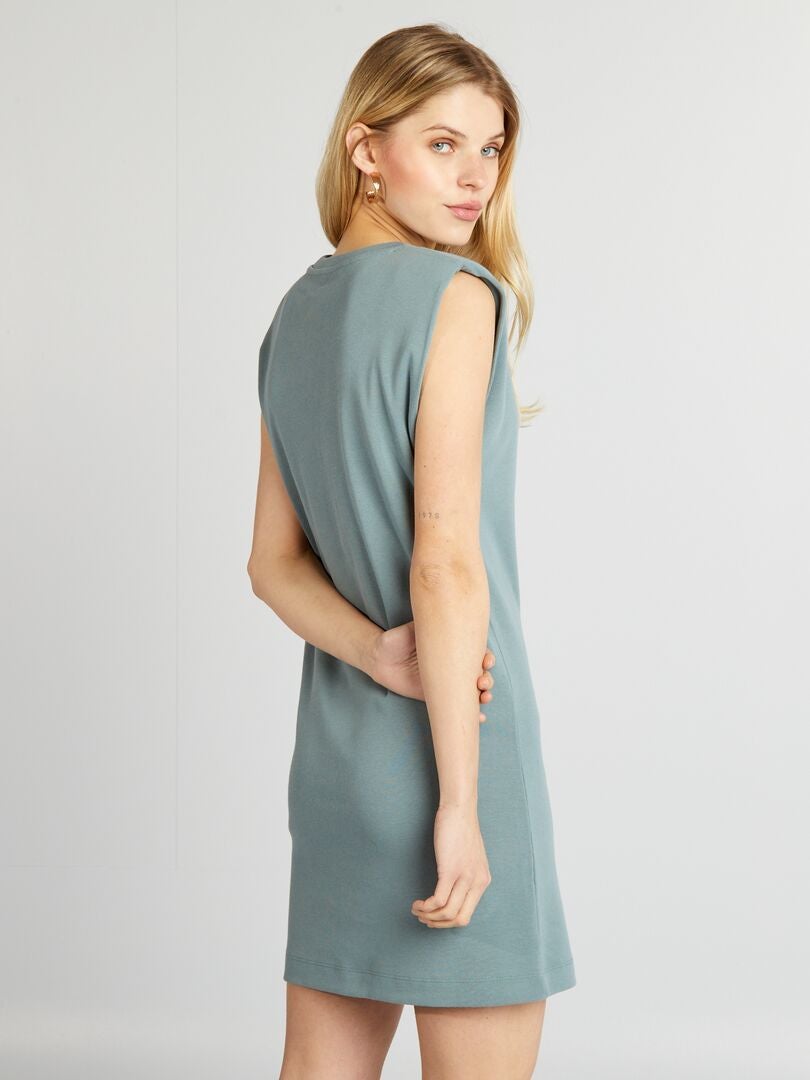 Vestido curto canelado sem mangas - AZUL