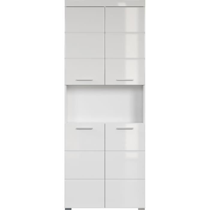 Bathroom cabinet, double column - 4 doors + 1 niche - W73 x D31 x H190 cm - White - AMANDA