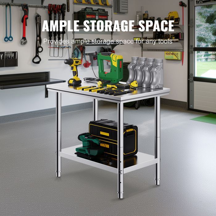 Mesa de trabajo de cocina Duoku de acero inoxidable - Mesa de preparación - 900 x 600 x 800 mm - 3 alturas ajustables - Capacidad de 318 kg